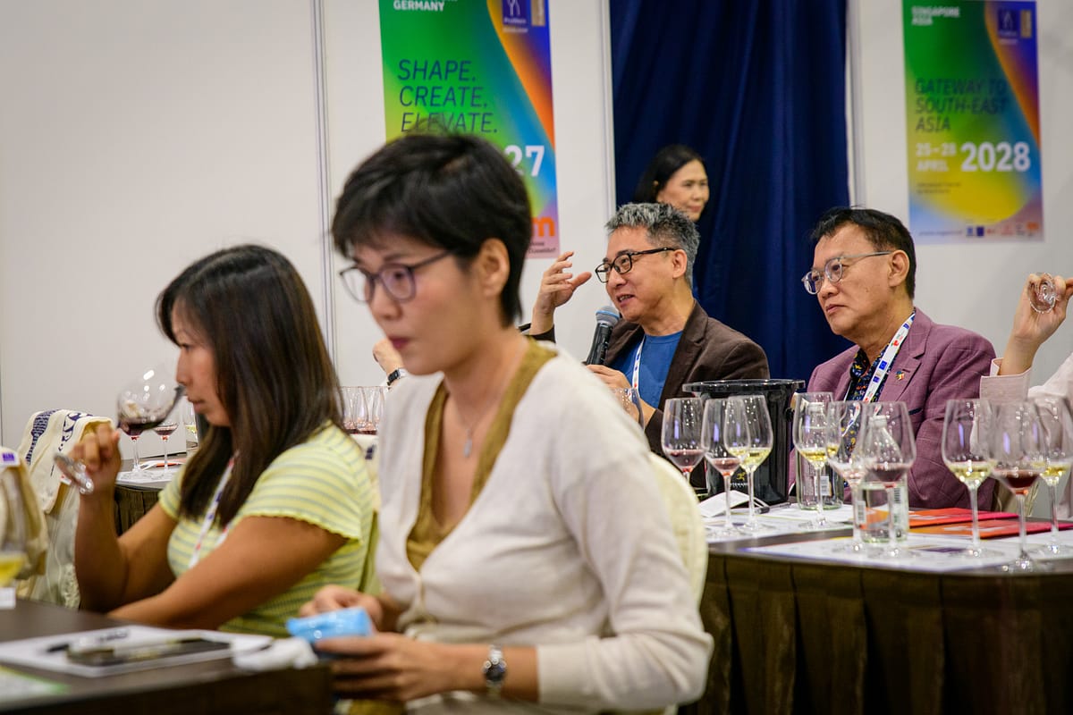Winery exhibitors at ProWine Singapore 2026, including producers from Spain, Hungary, Greece and India